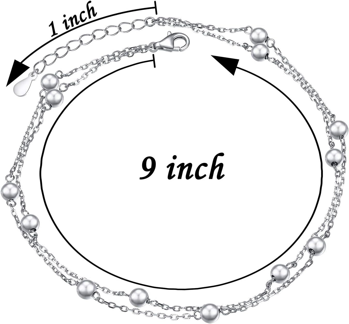 Anklet for Women S925 Sterling Silver Adjustable Foot Beaded Heart Charm Ankle Bracelet Anklets Jewelry