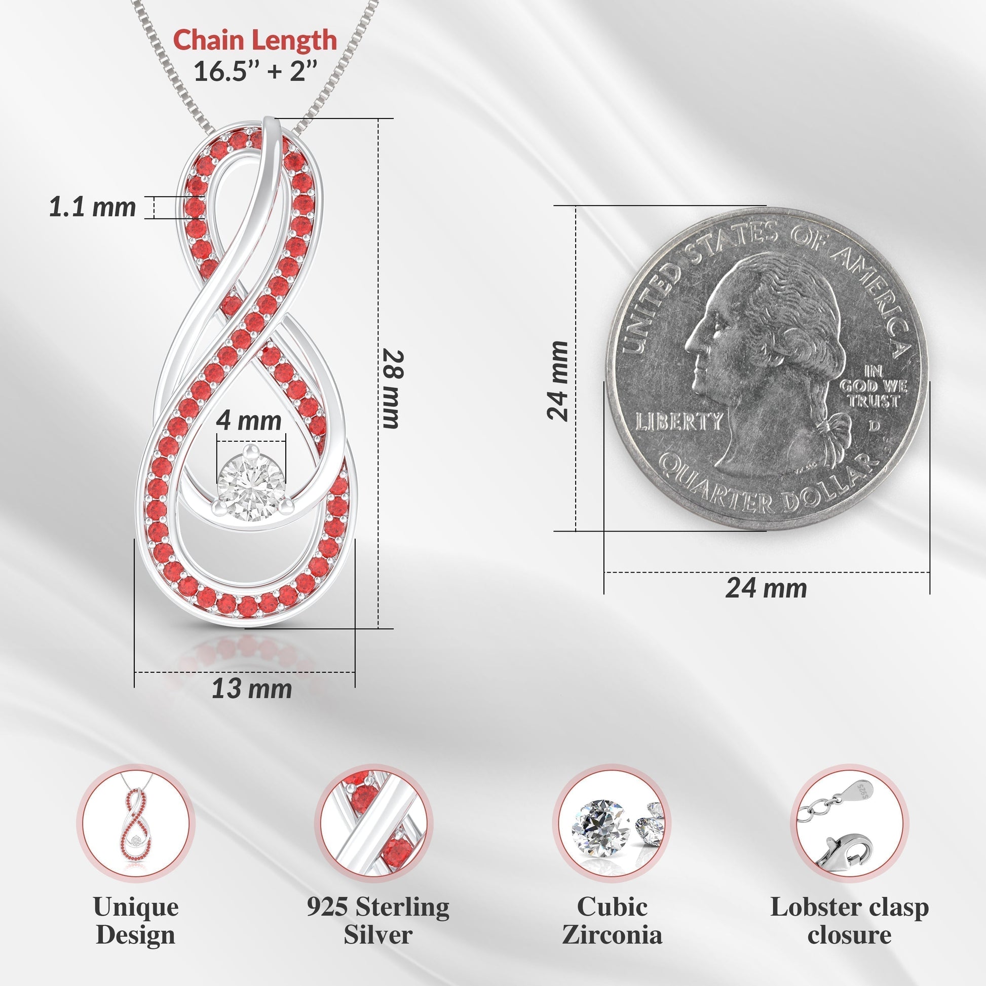 Pink Tourmaline Necklace with Infinity Design in 925 Sterling Silver