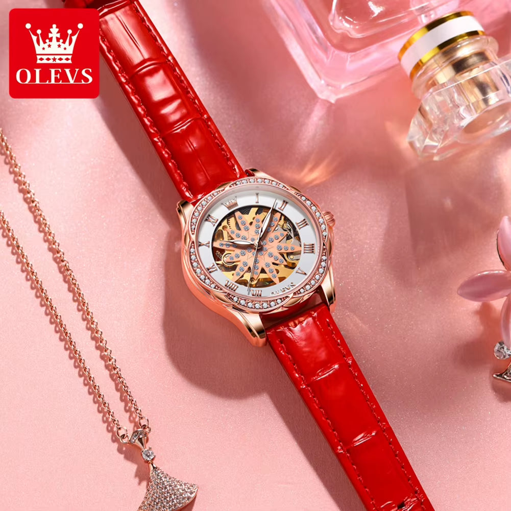 OLEVS 6681 Luxury Women Watch Fashion Diamond Female Watches Automatic Mechanical Watch Waterproof Stylish Ladies Clock