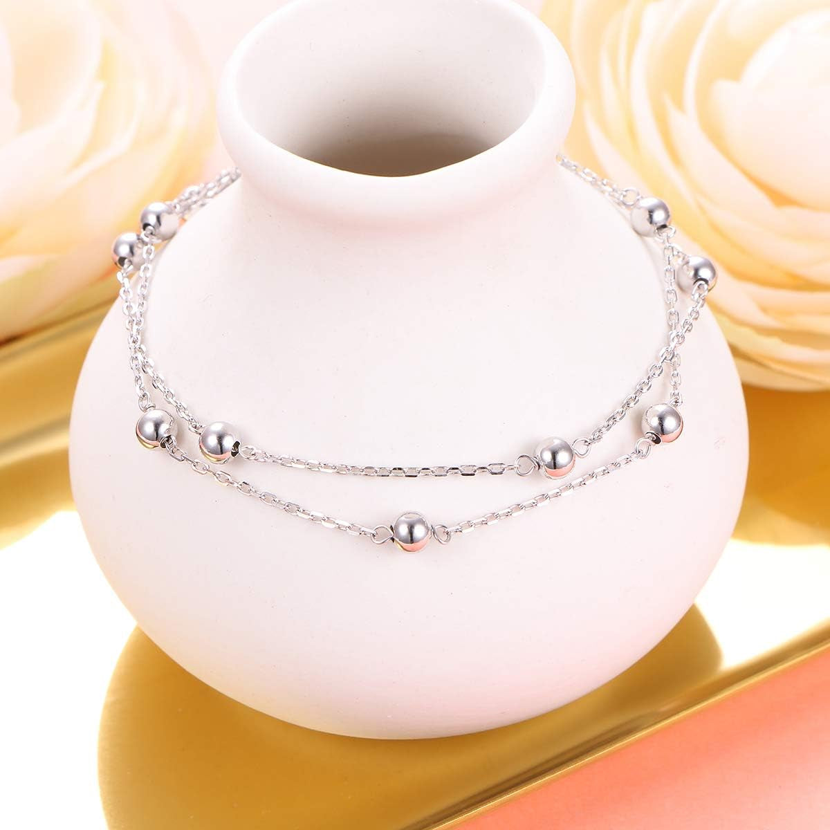 Anklet for Women S925 Sterling Silver Adjustable Foot Beaded Heart Charm Ankle Bracelet Anklets Jewelry