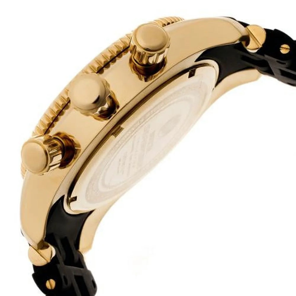 Men'S 0140 Spider Collection Gold Tone Black Dial Rubber Strap Chronograph Watch
